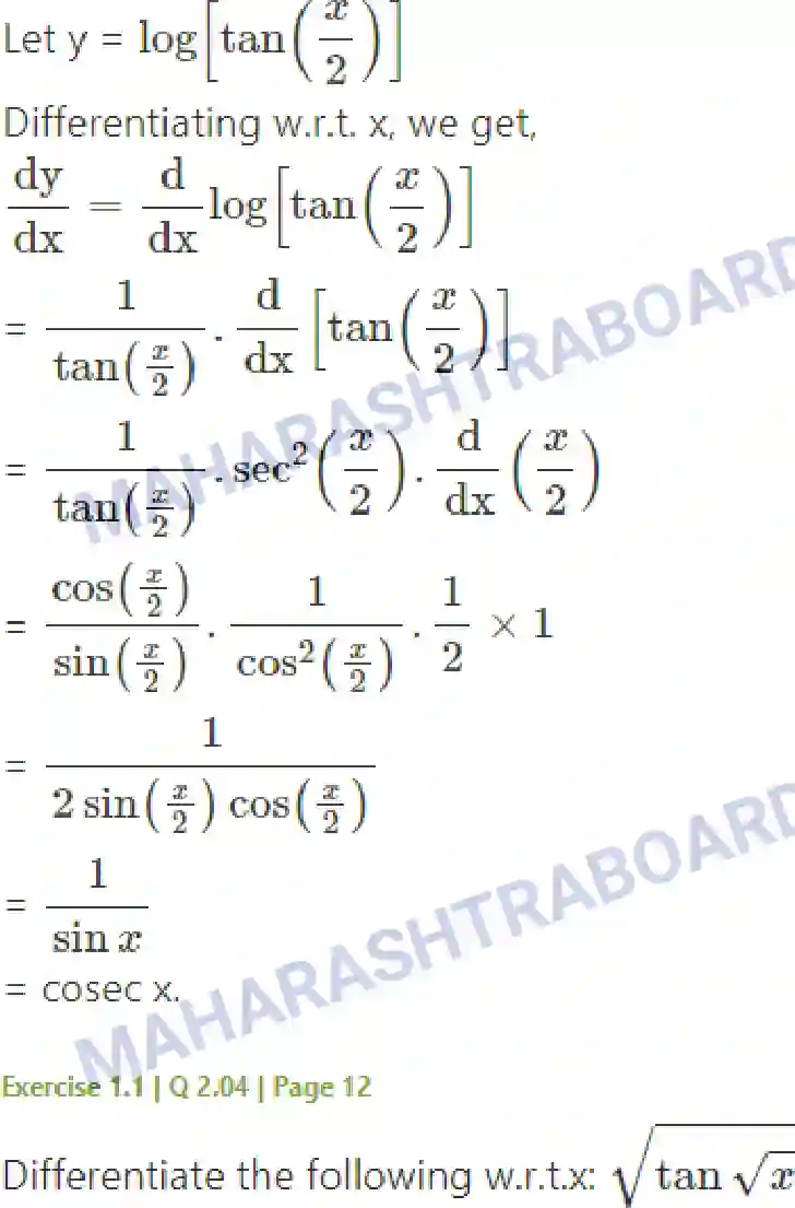 Maharashtra Board Solution Class-12 Mathematics+&+Statistics-2+(Arts+&+Science) Differentiation Image 7