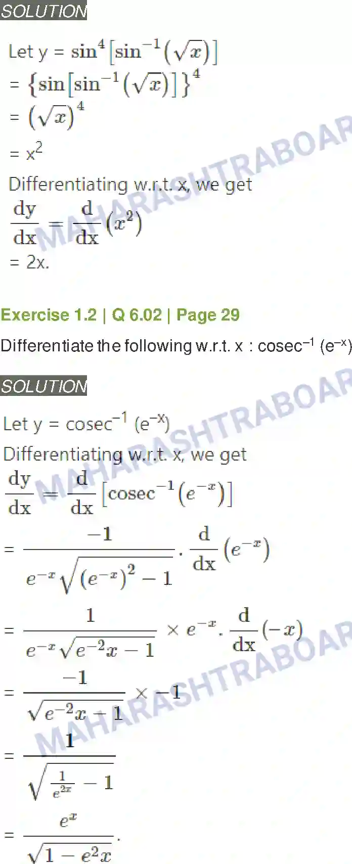 Maharashtra Board Solution Class-12 Mathematics+&+Statistics-2+(Arts+&+Science) Differentiation Image 70