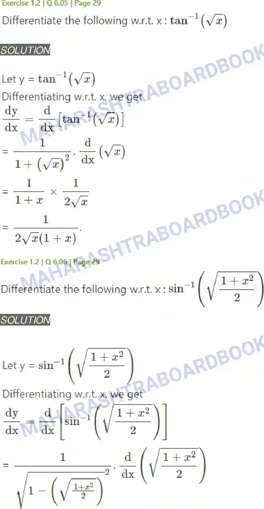 Maharashtra Board Solution Class-12 Mathematics+&+Statistics-2+(Arts+&+Science) Differentiation Image 72