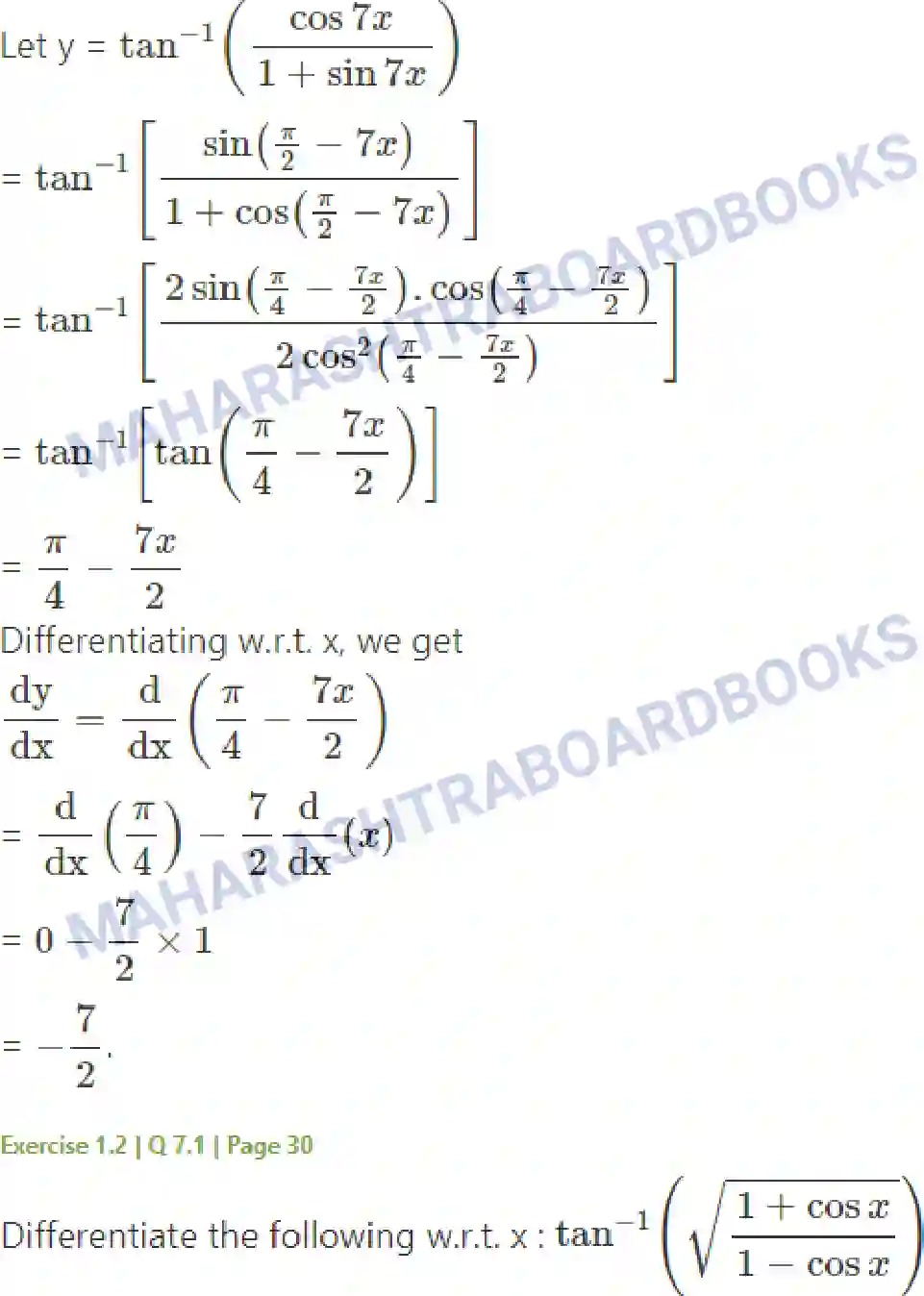 Maharashtra Board Solution Class-12 Mathematics+&+Statistics-2+(Arts+&+Science) Differentiation Image 83