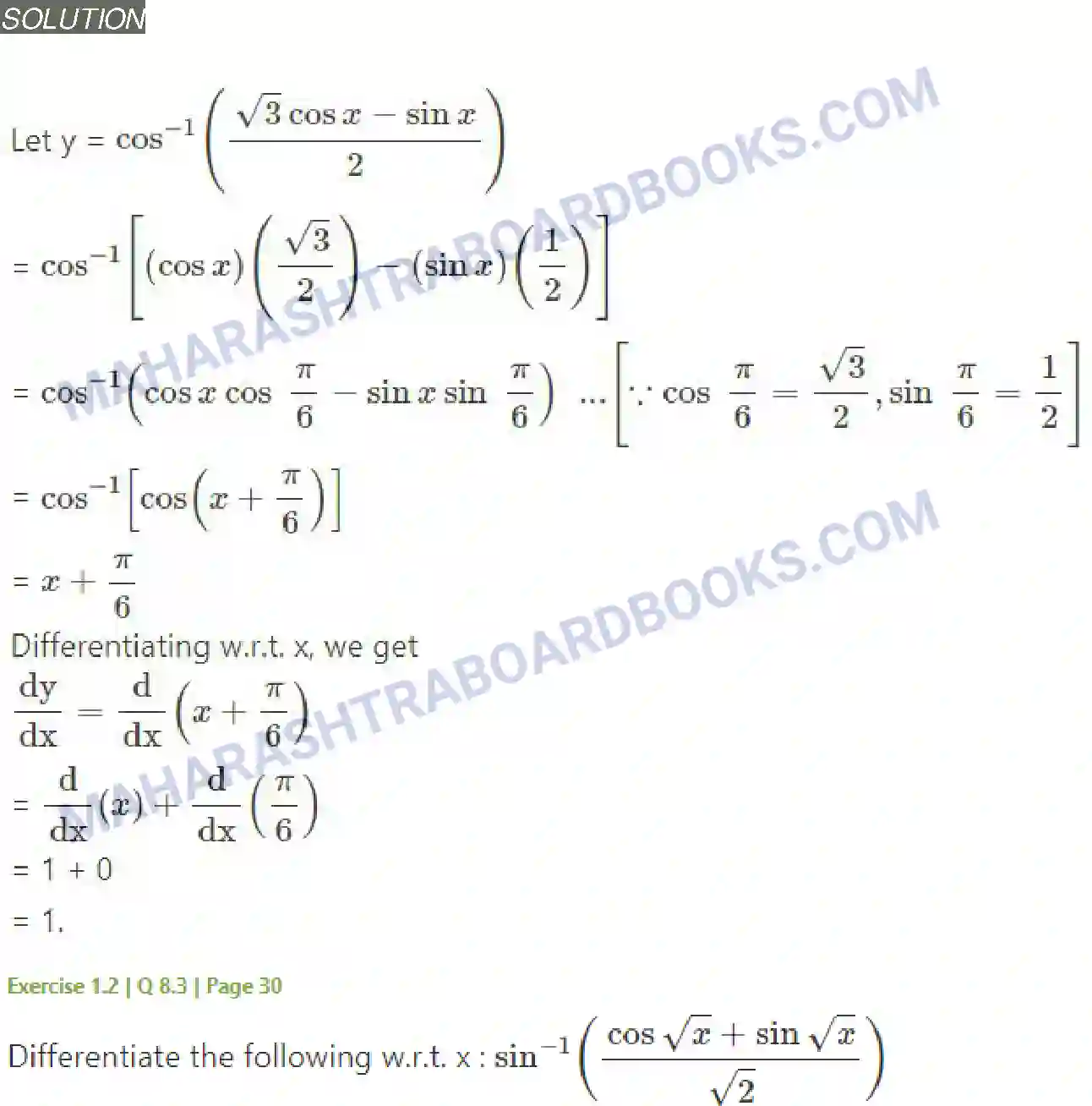 Maharashtra Board Solution Class-12 Mathematics+&+Statistics-2+(Arts+&+Science) Differentiation Image 89