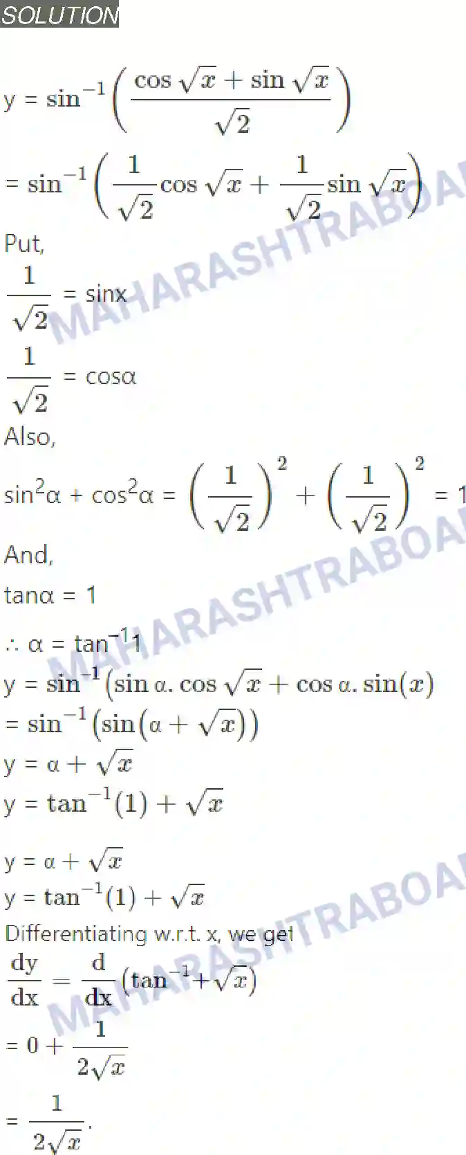 Maharashtra Board Solution Class-12 Mathematics+&+Statistics-2+(Arts+&+Science) Differentiation Image 90