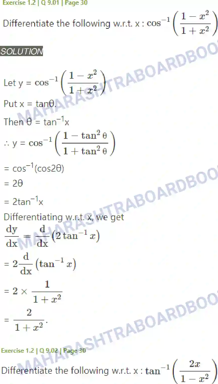 Maharashtra Board Solution Class-12 Mathematics+&+Statistics-2+(Arts+&+Science) Differentiation Image 95