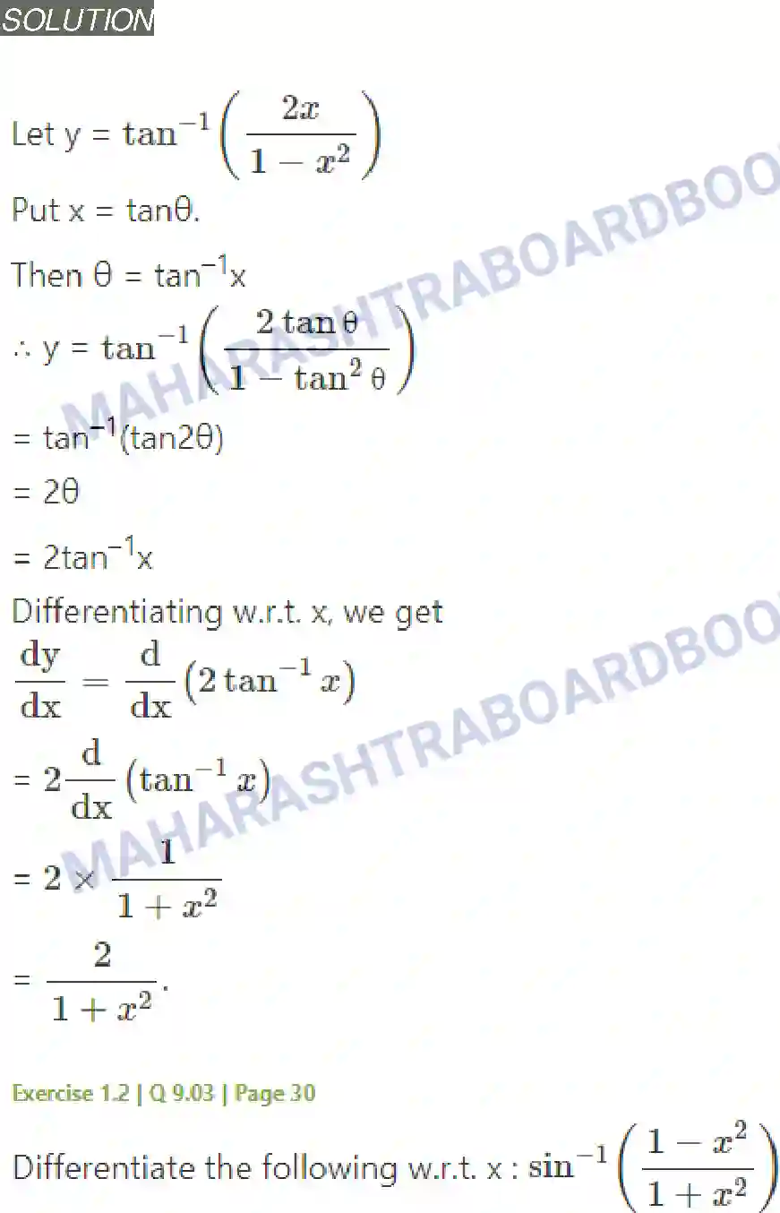 Maharashtra Board Solution Class-12 Mathematics+&+Statistics-2+(Arts+&+Science) Differentiation Image 96