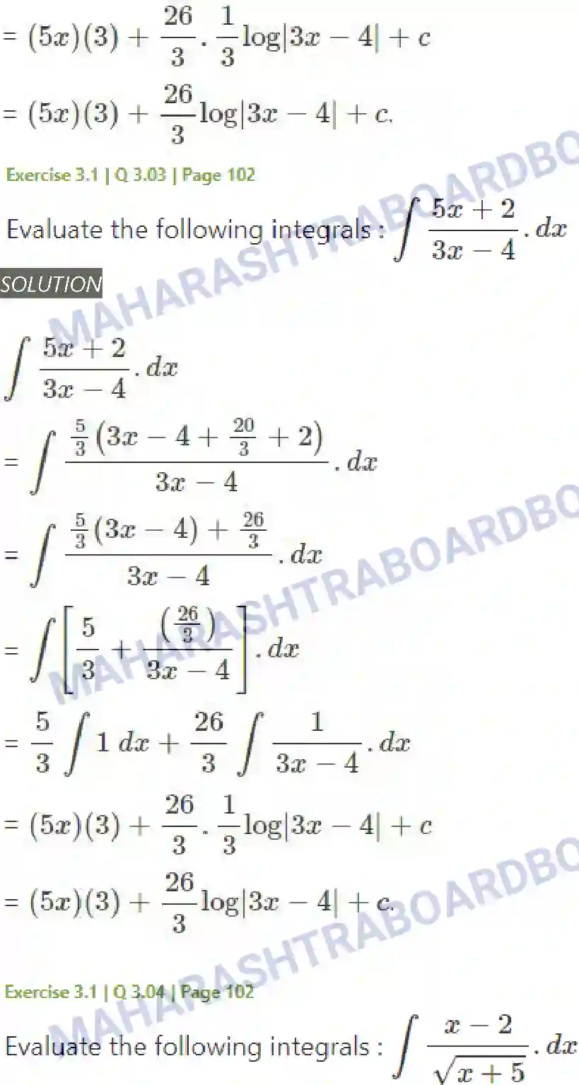 Maharashtra Board Solution Class-12 Mathematics+&+Statistics-2+(Arts+&+Science) Indefinite Integration Image 10