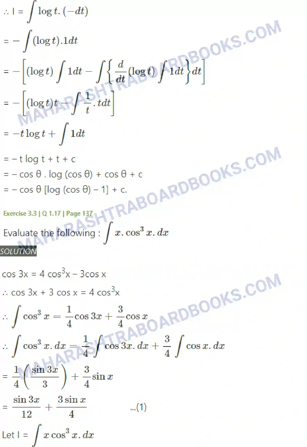 Maharashtra Board Solution Class-12 Mathematics+&+Statistics-2+(Arts+&+Science) Indefinite Integration Image 105