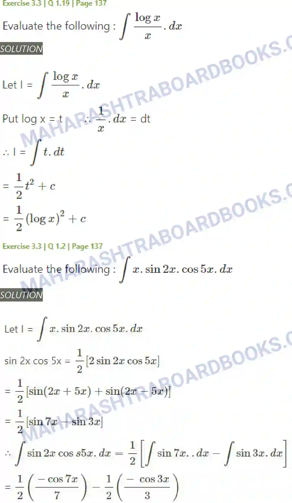 Maharashtra Board Solution Class-12 Mathematics+&+Statistics-2+(Arts+&+Science) Indefinite Integration Image 107