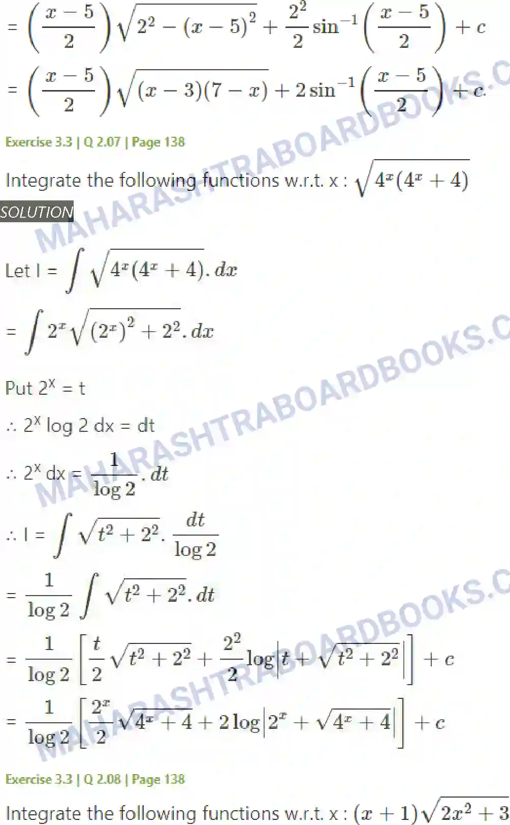 Maharashtra Board Solution Class-12 Mathematics+&+Statistics-2+(Arts+&+Science) Indefinite Integration Image 114