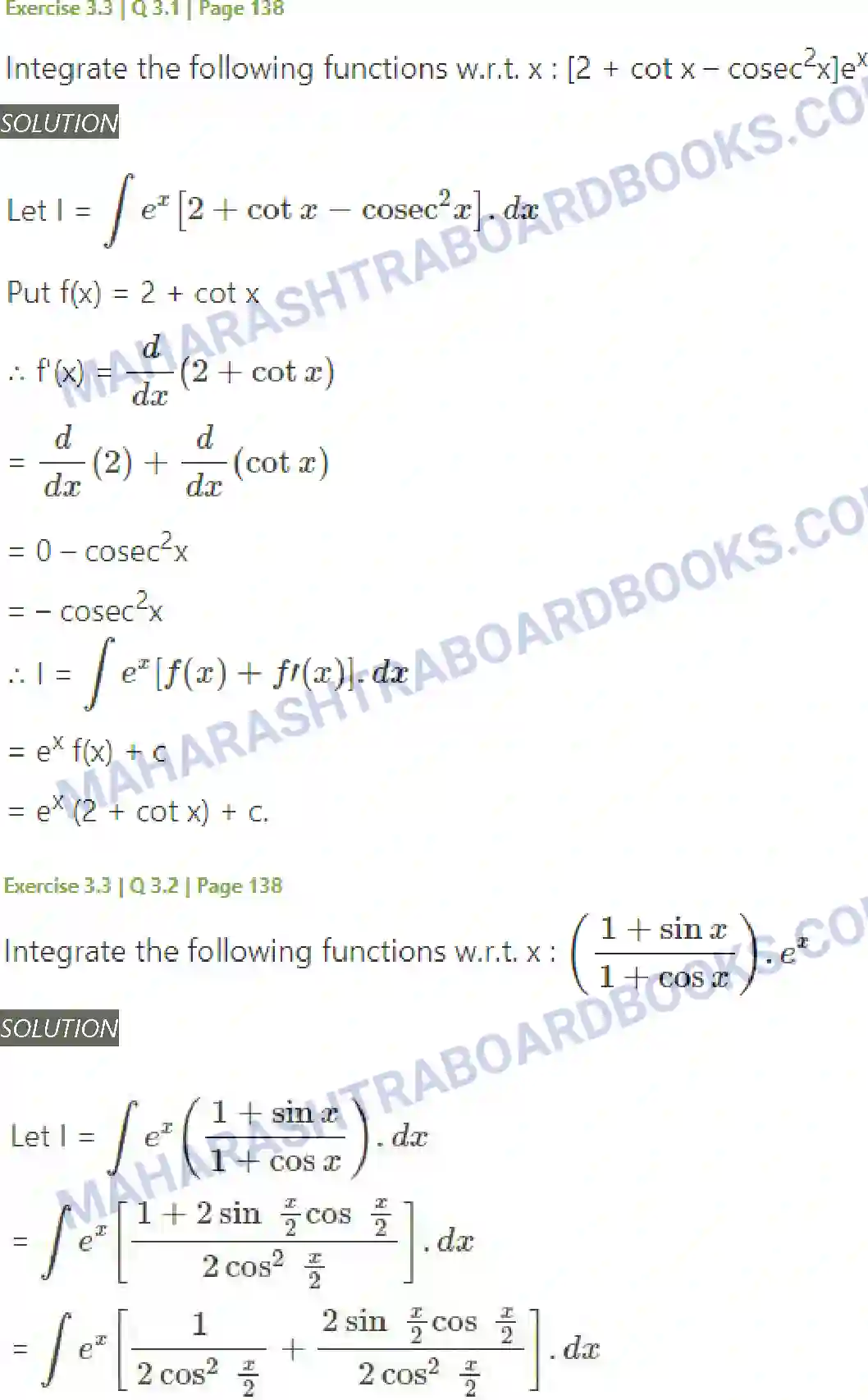 Maharashtra Board Solution Class-12 Mathematics+&+Statistics-2+(Arts+&+Science) Indefinite Integration Image 120