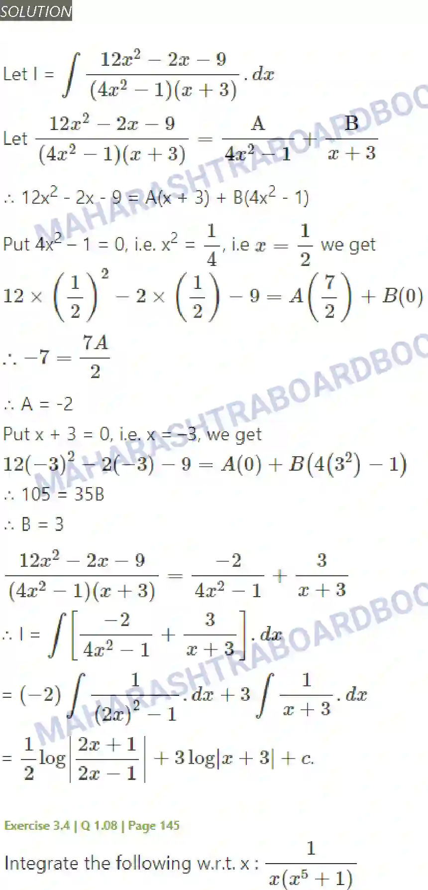 Maharashtra Board Solution Class-12 Mathematics+&+Statistics-2+(Arts+&+Science) Indefinite Integration Image 136