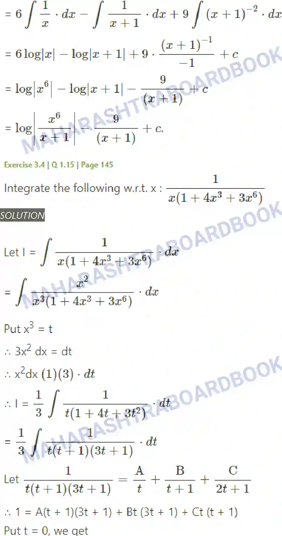 Maharashtra Board Solution Class-12 Mathematics+&+Statistics-2+(Arts+&+Science) Indefinite Integration Image 146