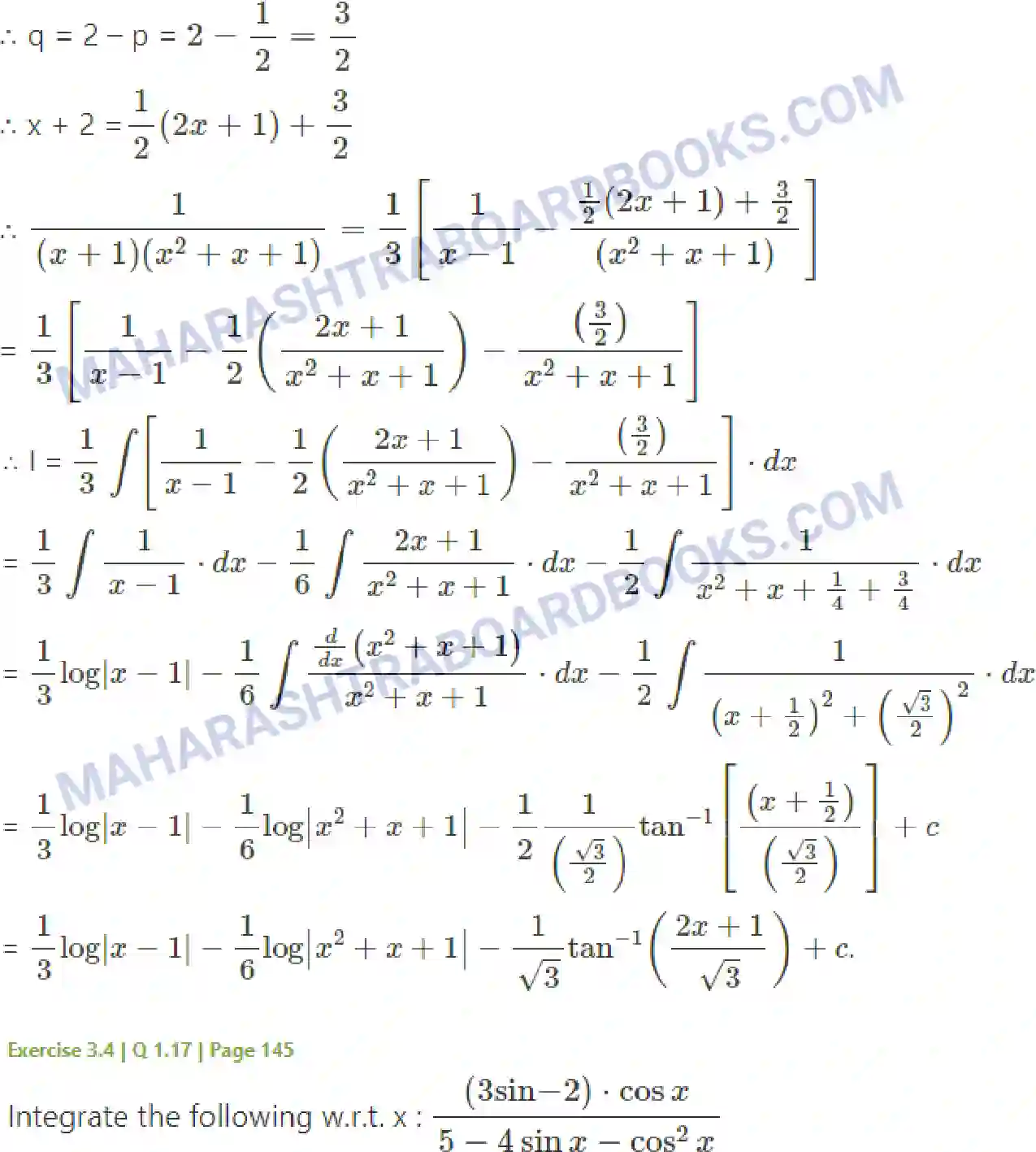 Maharashtra Board Solution Class-12 Mathematics+&+Statistics-2+(Arts+&+Science) Indefinite Integration Image 149