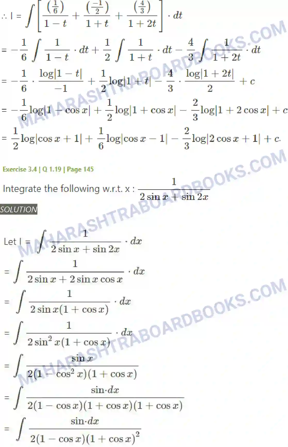 Maharashtra Board Solution Class-12 Mathematics+&+Statistics-2+(Arts+&+Science) Indefinite Integration Image 153