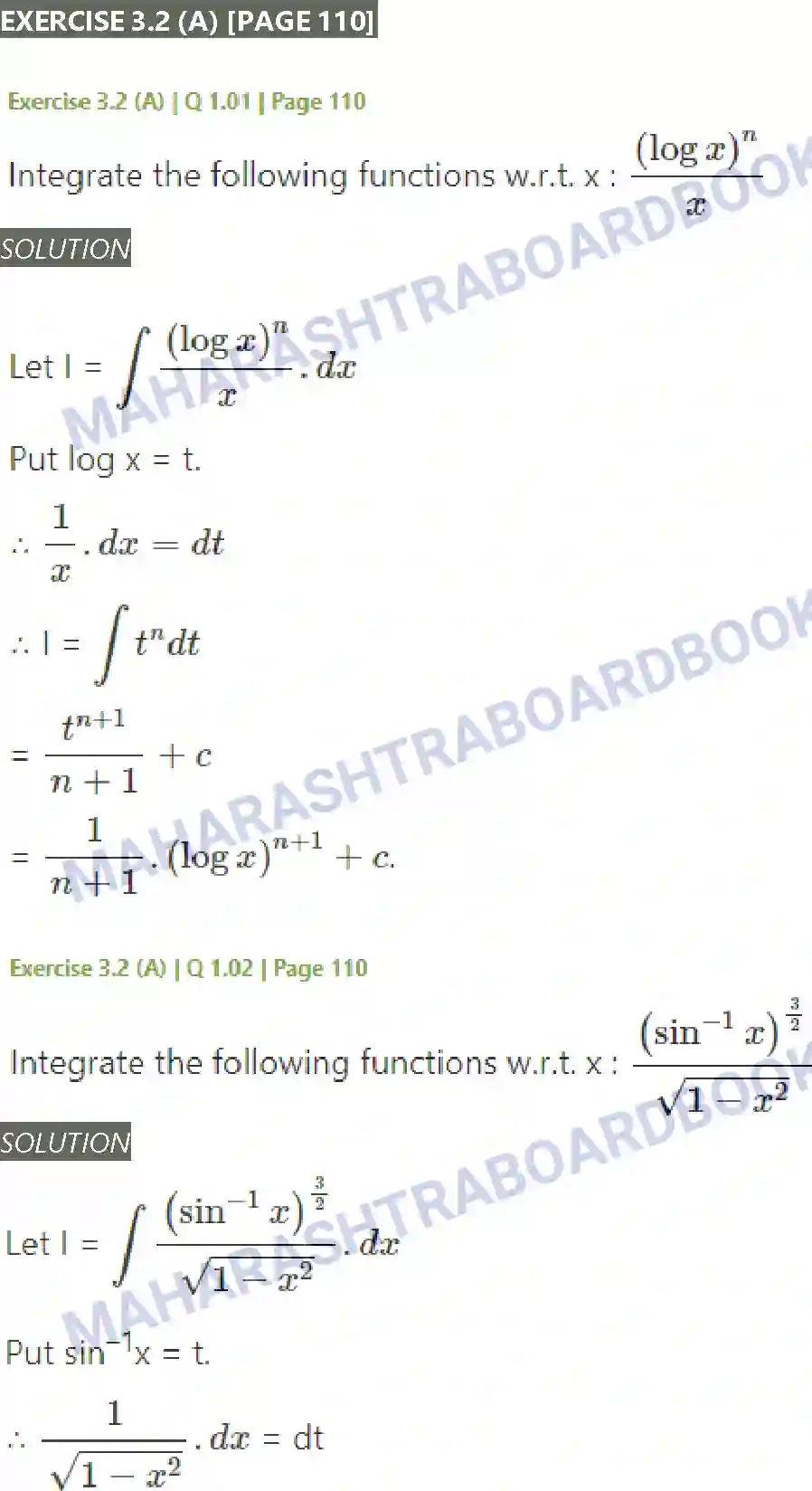 Maharashtra Board Solution Class-12 Mathematics+&+Statistics-2+(Arts+&+Science) Indefinite Integration Image 16