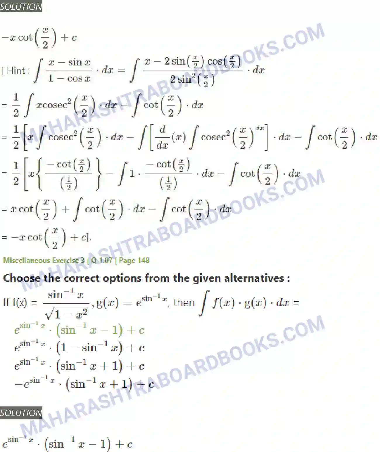 Maharashtra Board Solution Class-12 Mathematics+&+Statistics-2+(Arts+&+Science) Indefinite Integration Image 166