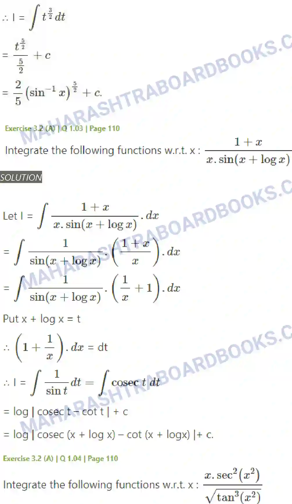 Maharashtra Board Solution Class-12 Mathematics+&+Statistics-2+(Arts+&+Science) Indefinite Integration Image 17