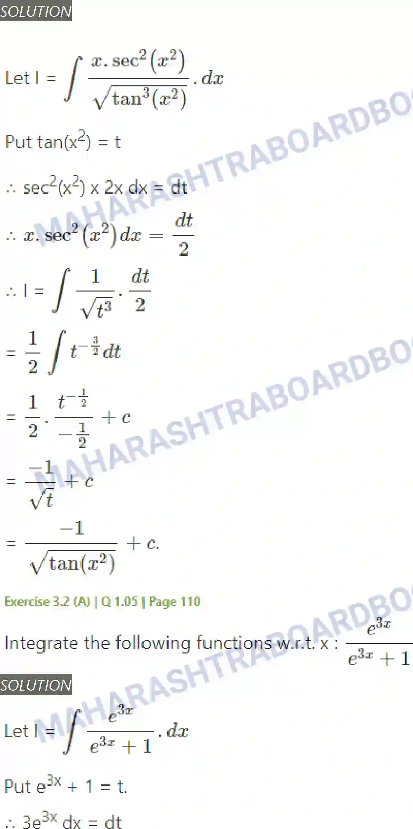 Maharashtra Board Solution Class-12 Mathematics+&+Statistics-2+(Arts+&+Science) Indefinite Integration Image 18