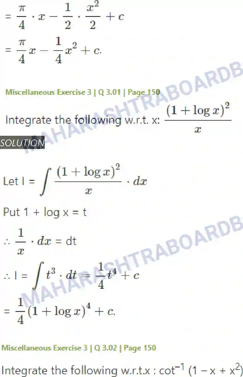 Maharashtra Board Solution Class-12 Mathematics+&+Statistics-2+(Arts+&+Science) Indefinite Integration Image 181