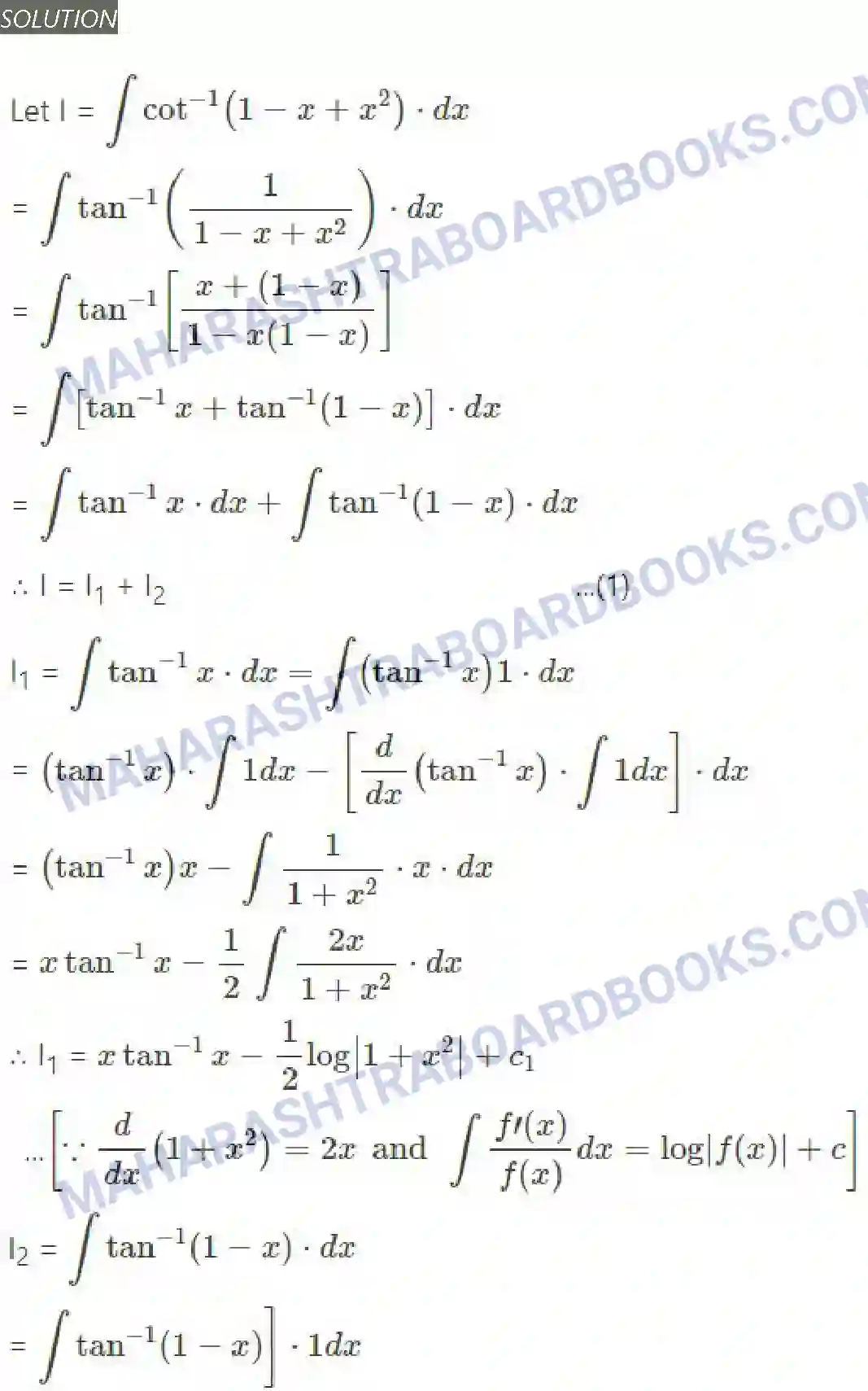 Maharashtra Board Solution Class-12 Mathematics+&+Statistics-2+(Arts+&+Science) Indefinite Integration Image 182