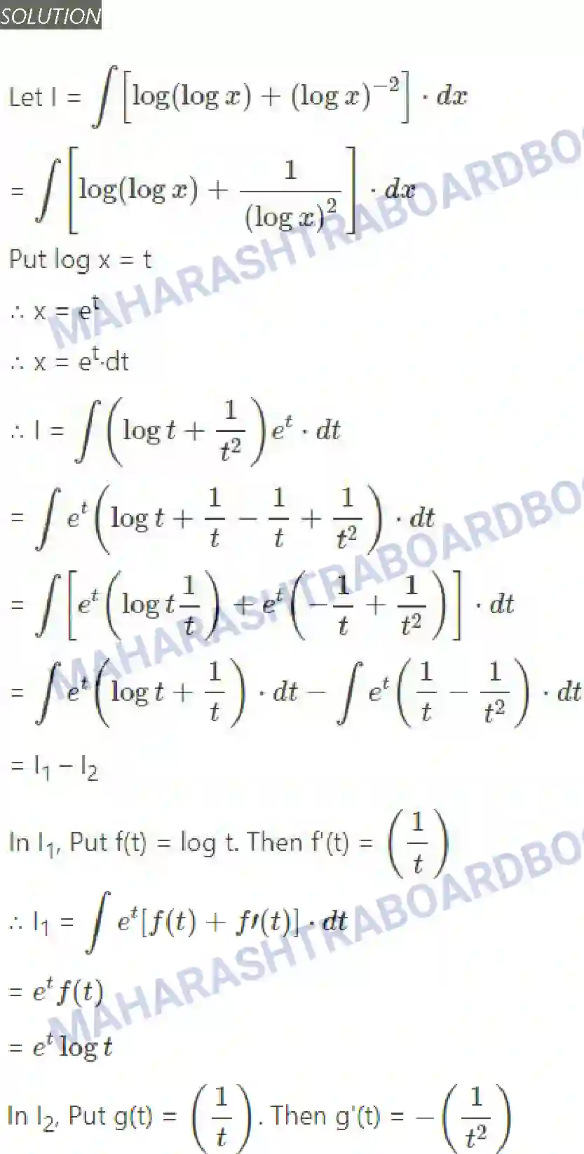 Maharashtra Board Solution Class-12 Mathematics+&+Statistics-2+(Arts+&+Science) Indefinite Integration Image 188