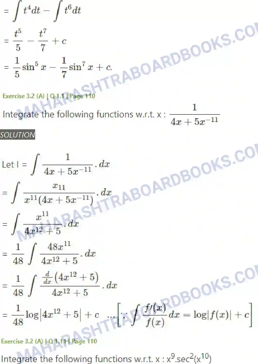 Maharashtra Board Solution Class-12 Mathematics+&+Statistics-2+(Arts+&+Science) Indefinite Integration Image 22