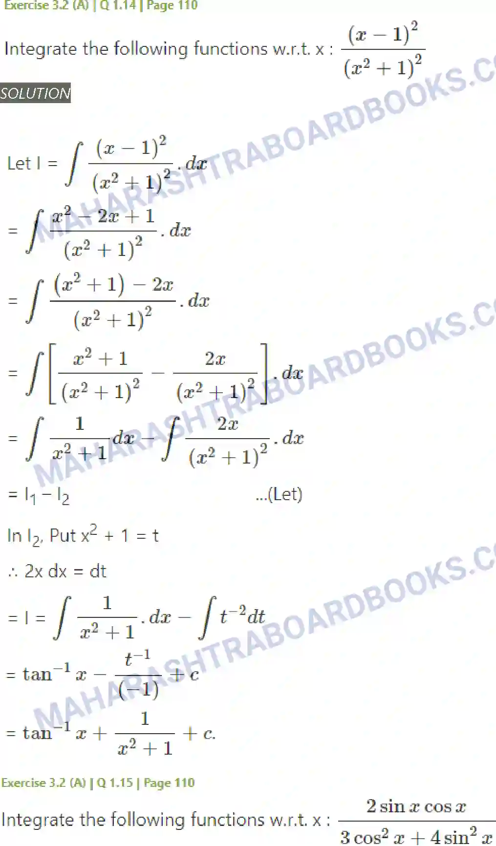 Maharashtra Board Solution Class-12 Mathematics+&+Statistics-2+(Arts+&+Science) Indefinite Integration Image 25