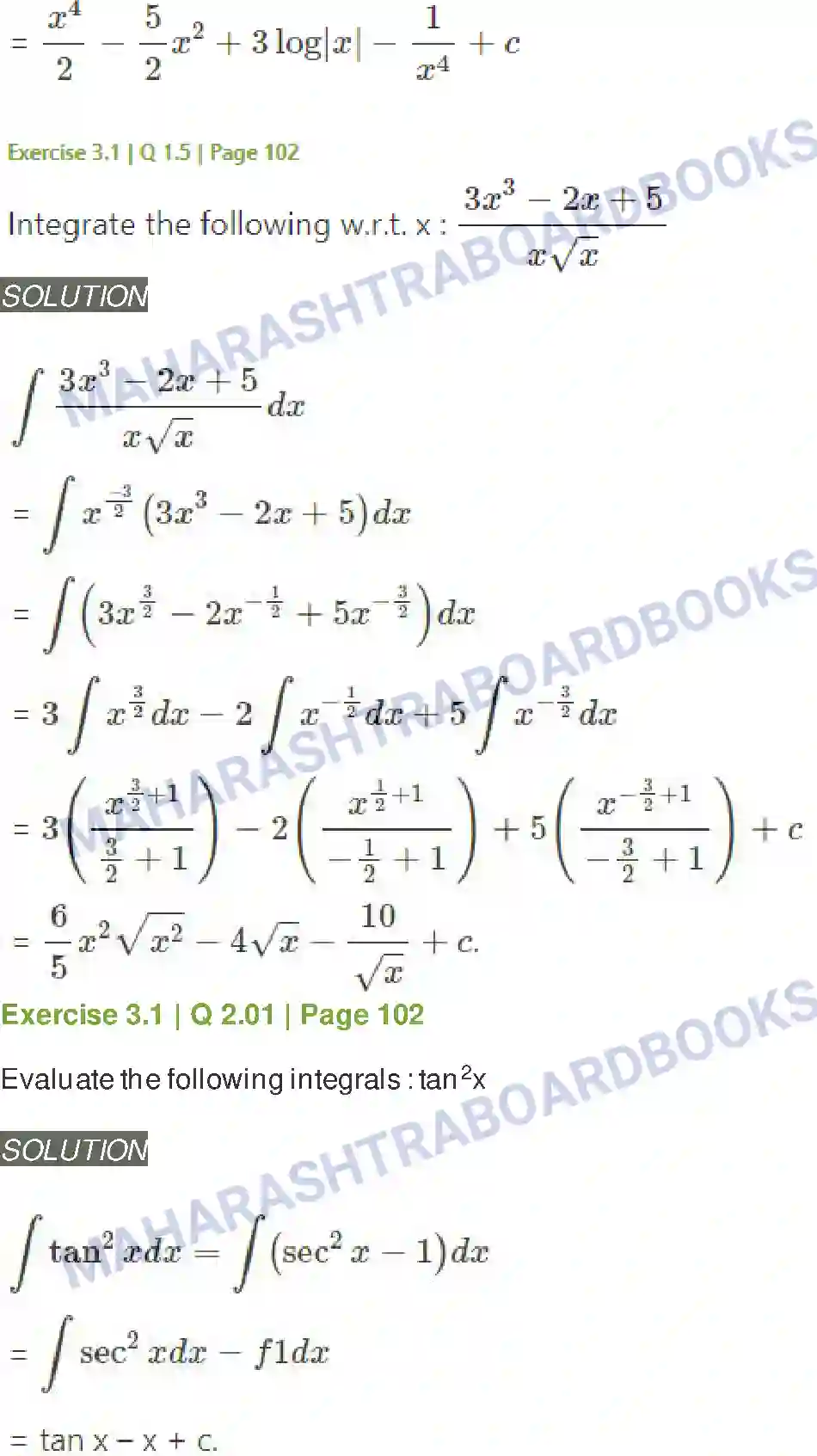 Maharashtra Board Solution Class-12 Mathematics+&+Statistics-2+(Arts+&+Science) Indefinite Integration Image 3