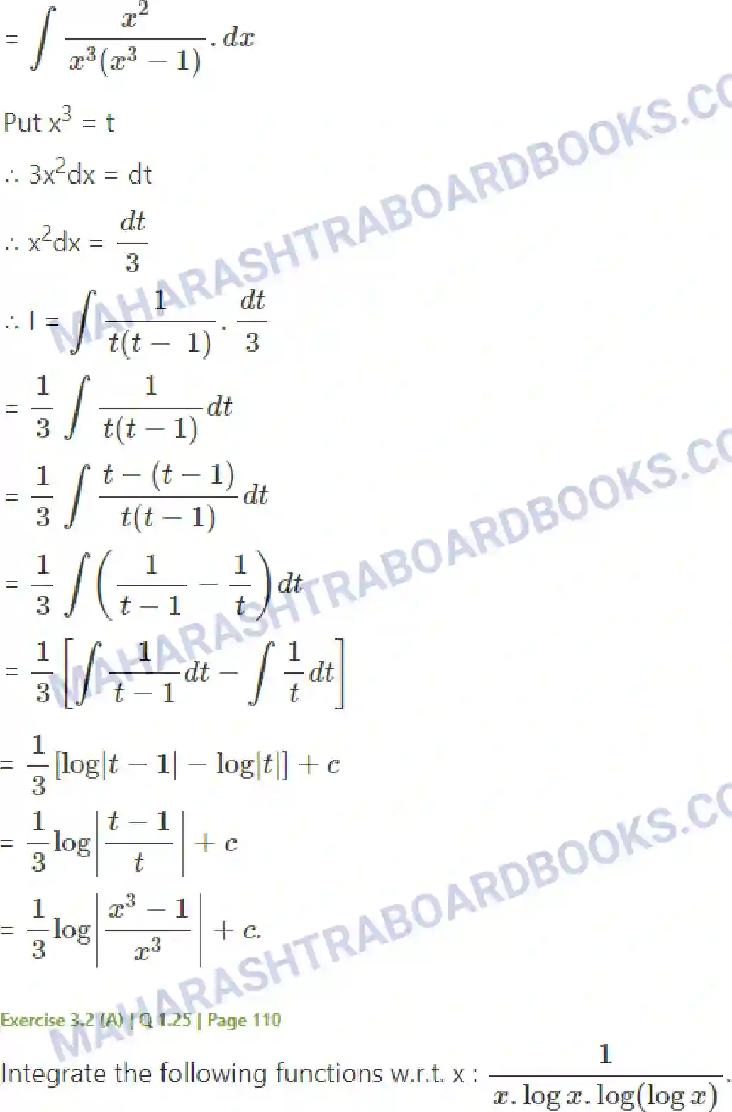 Maharashtra Board Solution Class-12 Mathematics+&+Statistics-2+(Arts+&+Science) Indefinite Integration Image 34