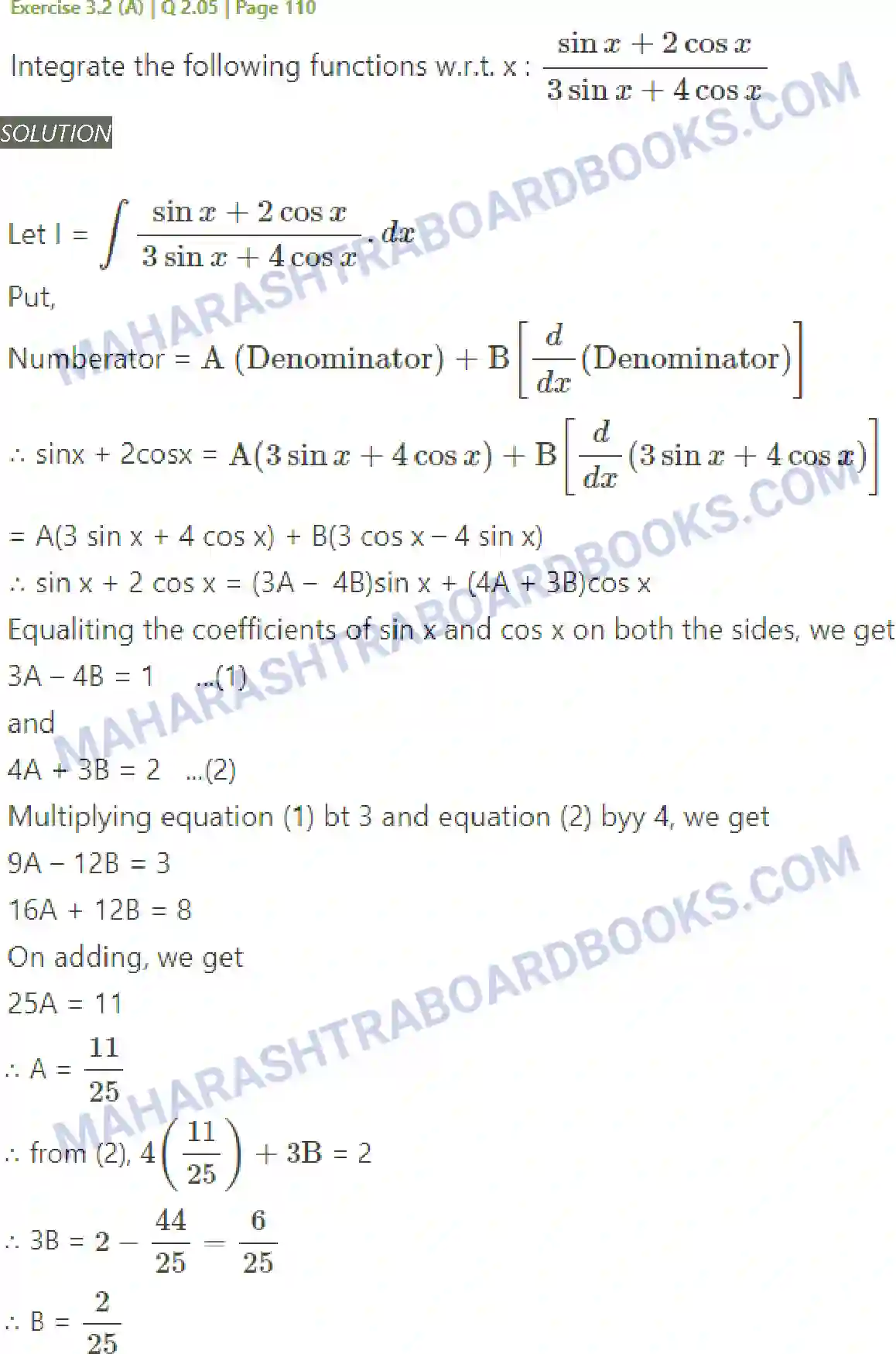 Maharashtra Board Solution Class-12 Mathematics+&+Statistics-2+(Arts+&+Science) Indefinite Integration Image 38