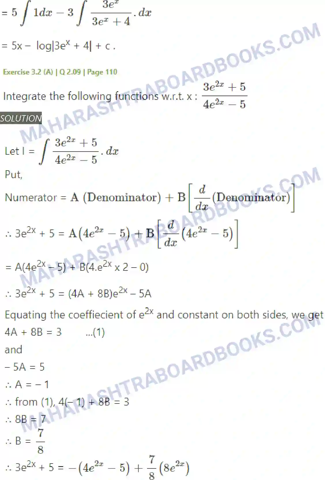 Maharashtra Board Solution Class-12 Mathematics+&+Statistics-2+(Arts+&+Science) Indefinite Integration Image 43