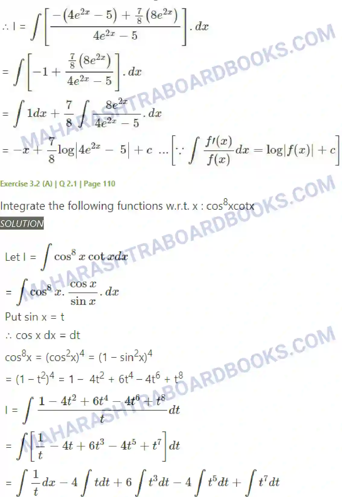 Maharashtra Board Solution Class-12 Mathematics+&+Statistics-2+(Arts+&+Science) Indefinite Integration Image 44