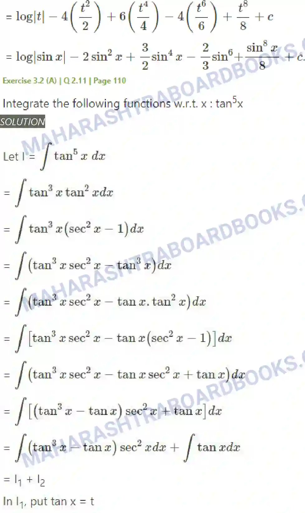 Maharashtra Board Solution Class-12 Mathematics+&+Statistics-2+(Arts+&+Science) Indefinite Integration Image 45