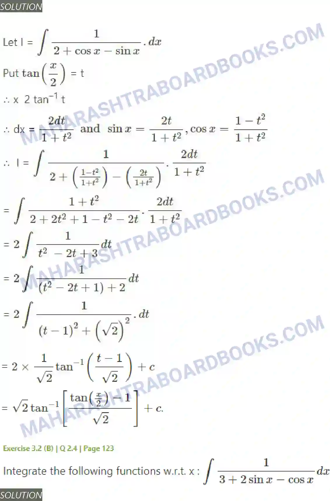 Maharashtra Board Solution Class-12 Mathematics+&+Statistics-2+(Arts+&+Science) Indefinite Integration Image 70