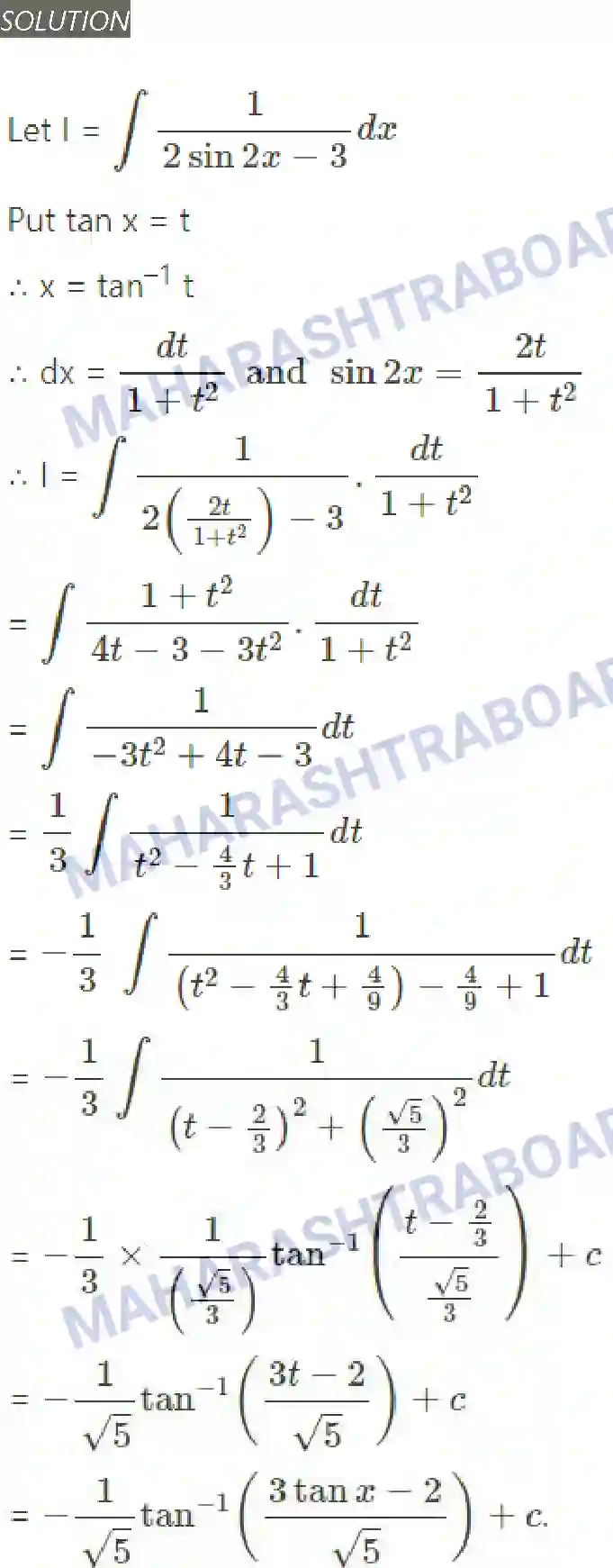 Maharashtra Board Solution Class-12 Mathematics+&+Statistics-2+(Arts+&+Science) Indefinite Integration Image 73