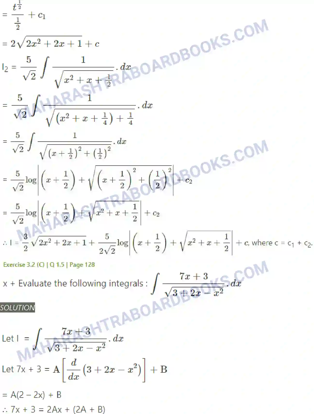 Maharashtra Board Solution Class-12 Mathematics+&+Statistics-2+(Arts+&+Science) Indefinite Integration Image 82