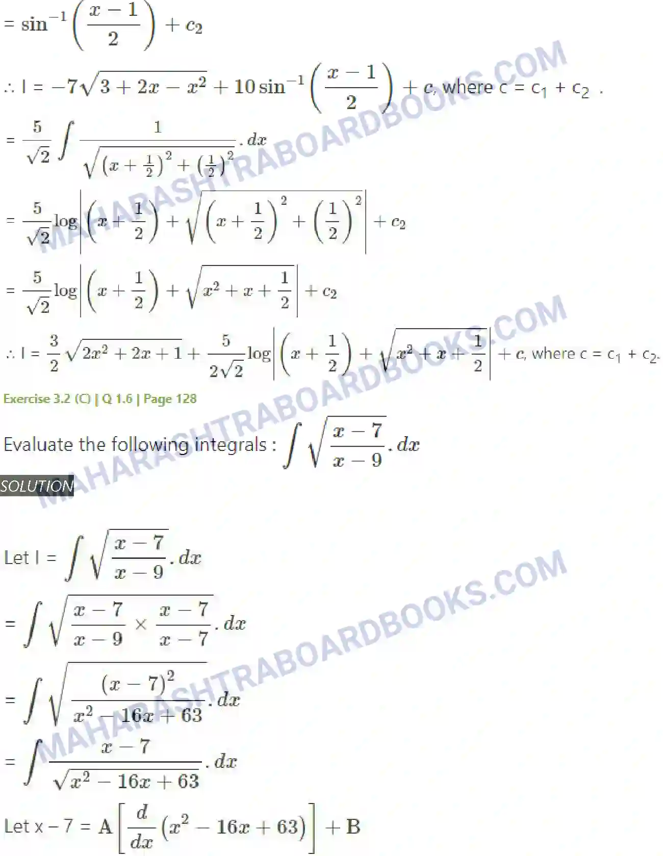 Maharashtra Board Solution Class-12 Mathematics+&+Statistics-2+(Arts+&+Science) Indefinite Integration Image 84