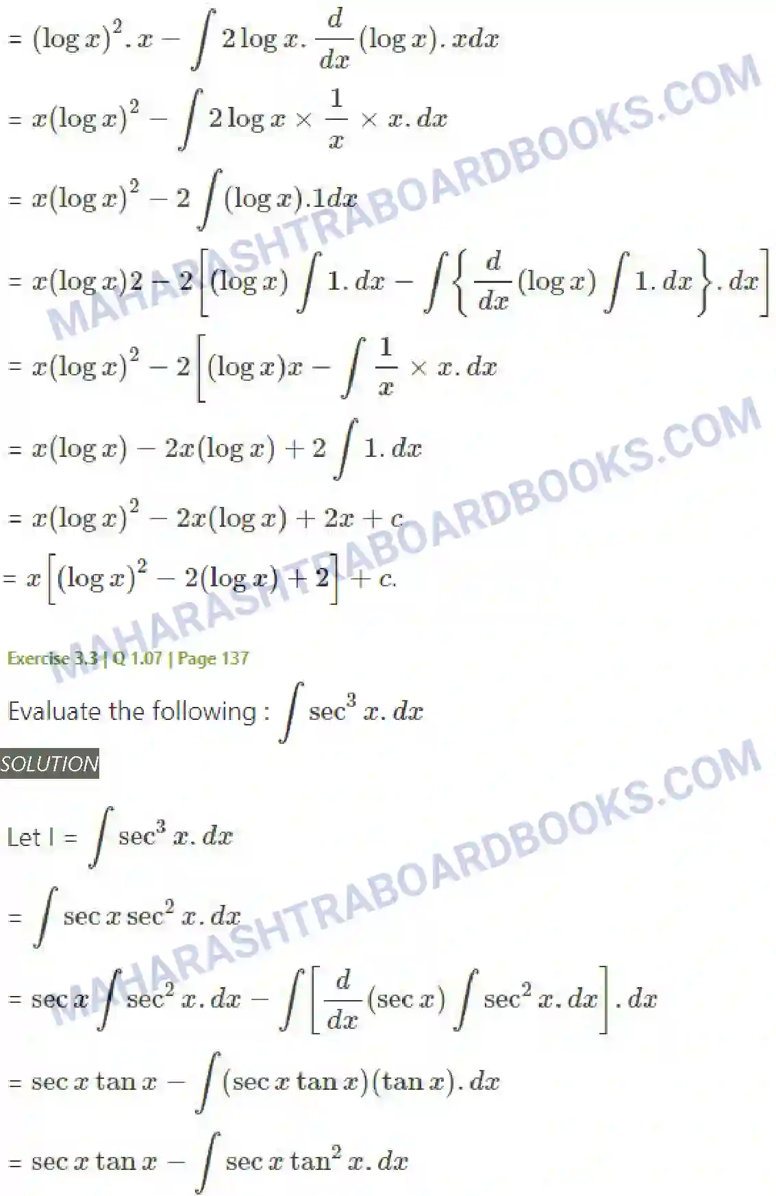 Maharashtra Board Solution Class-12 Mathematics+&+Statistics-2+(Arts+&+Science) Indefinite Integration Image 96