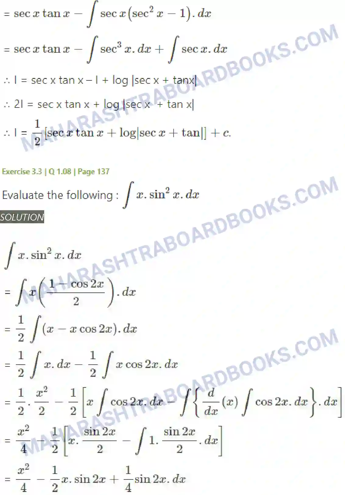 Maharashtra Board Solution Class-12 Mathematics+&+Statistics-2+(Arts+&+Science) Indefinite Integration Image 97