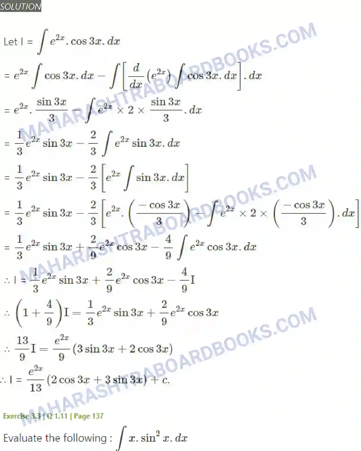 Maharashtra Board Solution Class-12 Mathematics+&+Statistics-2+(Arts+&+Science) Indefinite Integration Image 99