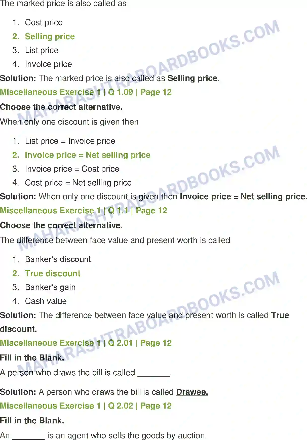 Maharashtra Board Solution Class-12 Mathematics+&+Statistics-2+(Commerce) Commission, Brokerage and Discount Image 31