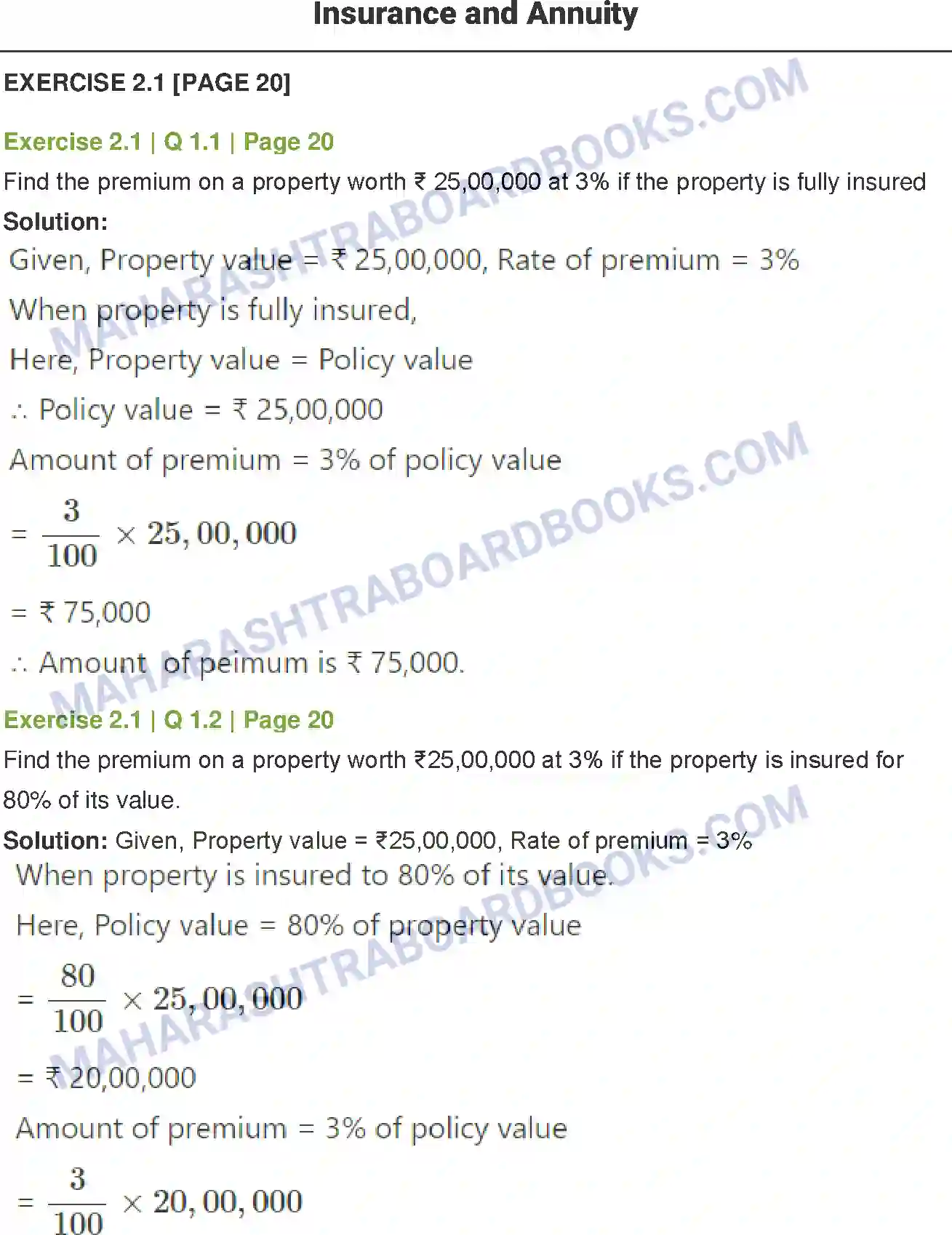 Maharashtra Board Solution Class-12 Mathematics+&+Statistics-2+(Commerce) Insurance and Annuity Image 1