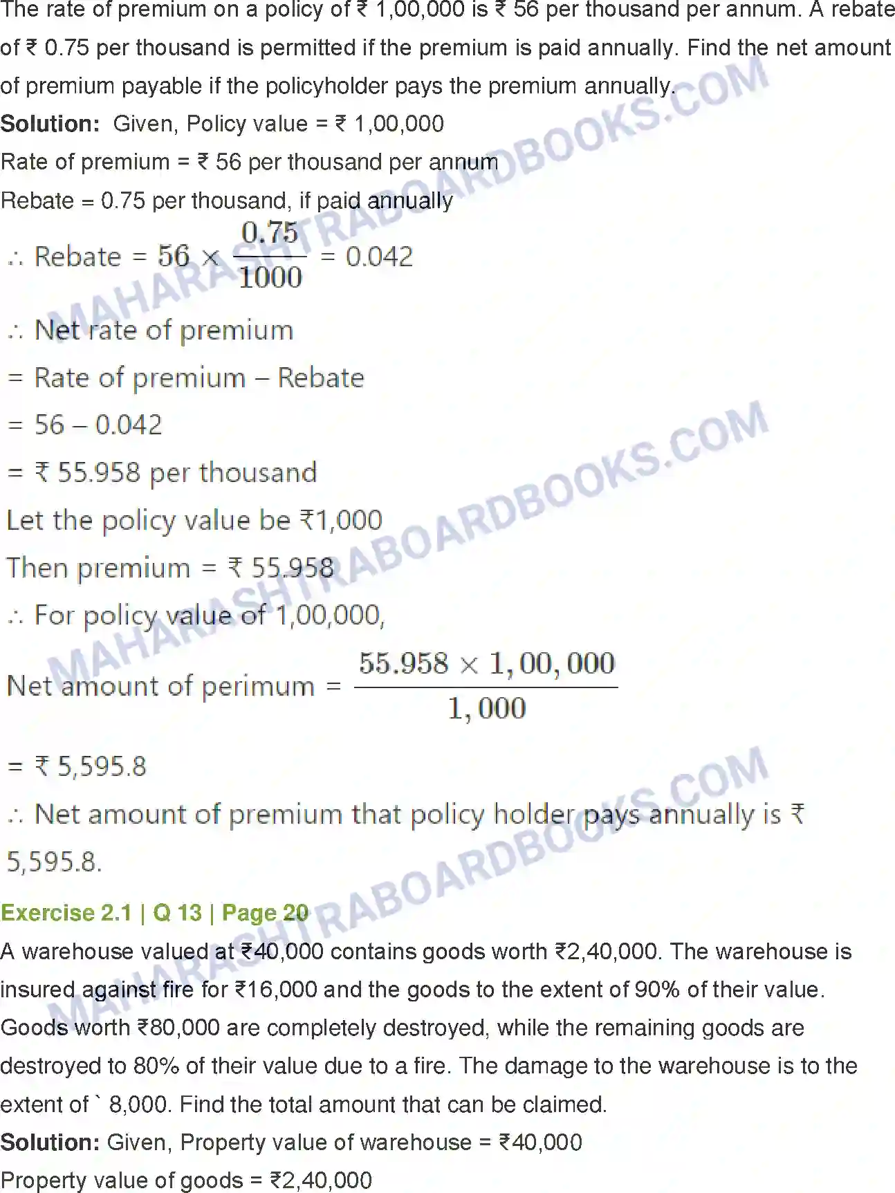 Maharashtra Board Solution Class-12 Mathematics+&+Statistics-2+(Commerce) Insurance and Annuity Image 12