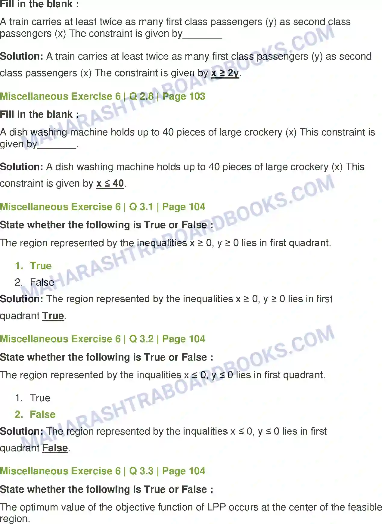 Maharashtra Board Solution Class-12 Mathematics+&+Statistics-2+(Commerce) Linear Programming Image 35