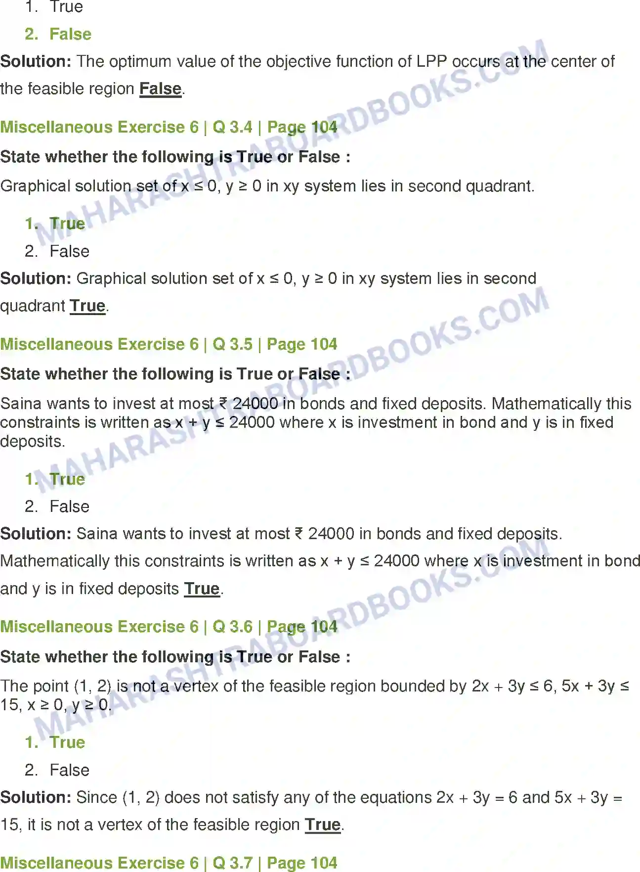 Maharashtra Board Solution Class-12 Mathematics+&+Statistics-2+(Commerce) Linear Programming Image 36