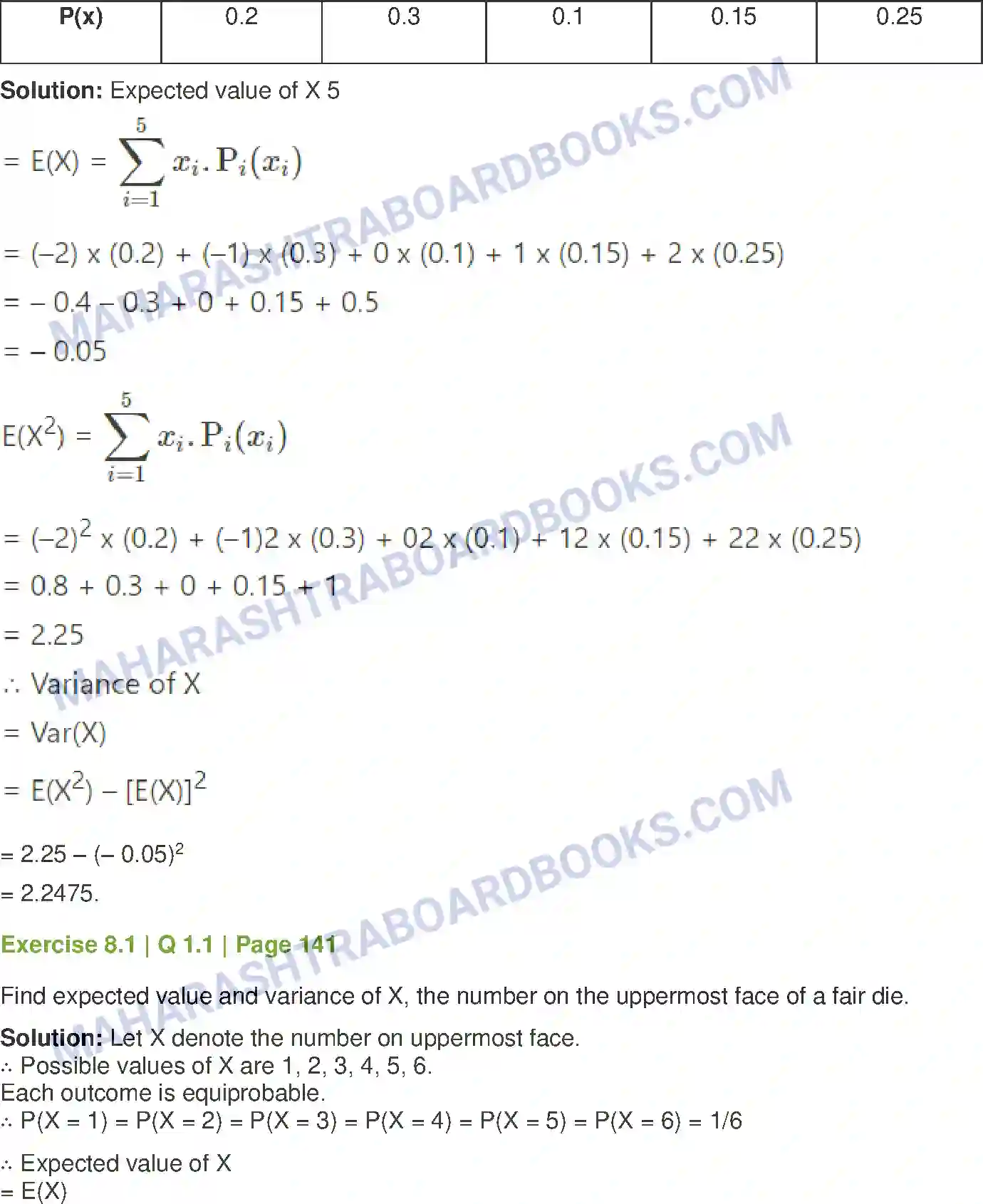 Maharashtra Board Solution Class-12 Mathematics+&+Statistics-2+(Commerce) Probability Distributions Image 11