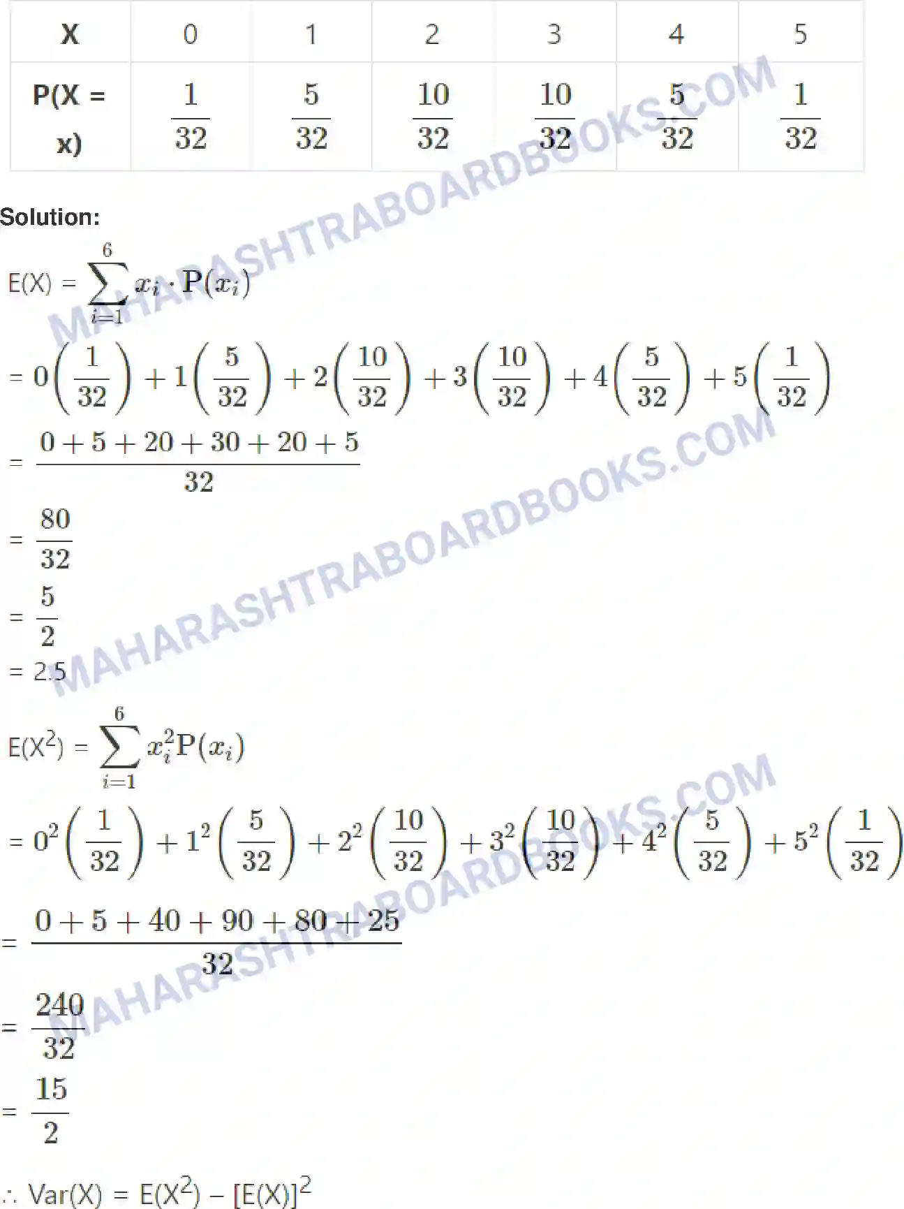 Maharashtra Board Solution Class-12 Mathematics+&+Statistics-2+(Commerce) Probability Distributions Image 111