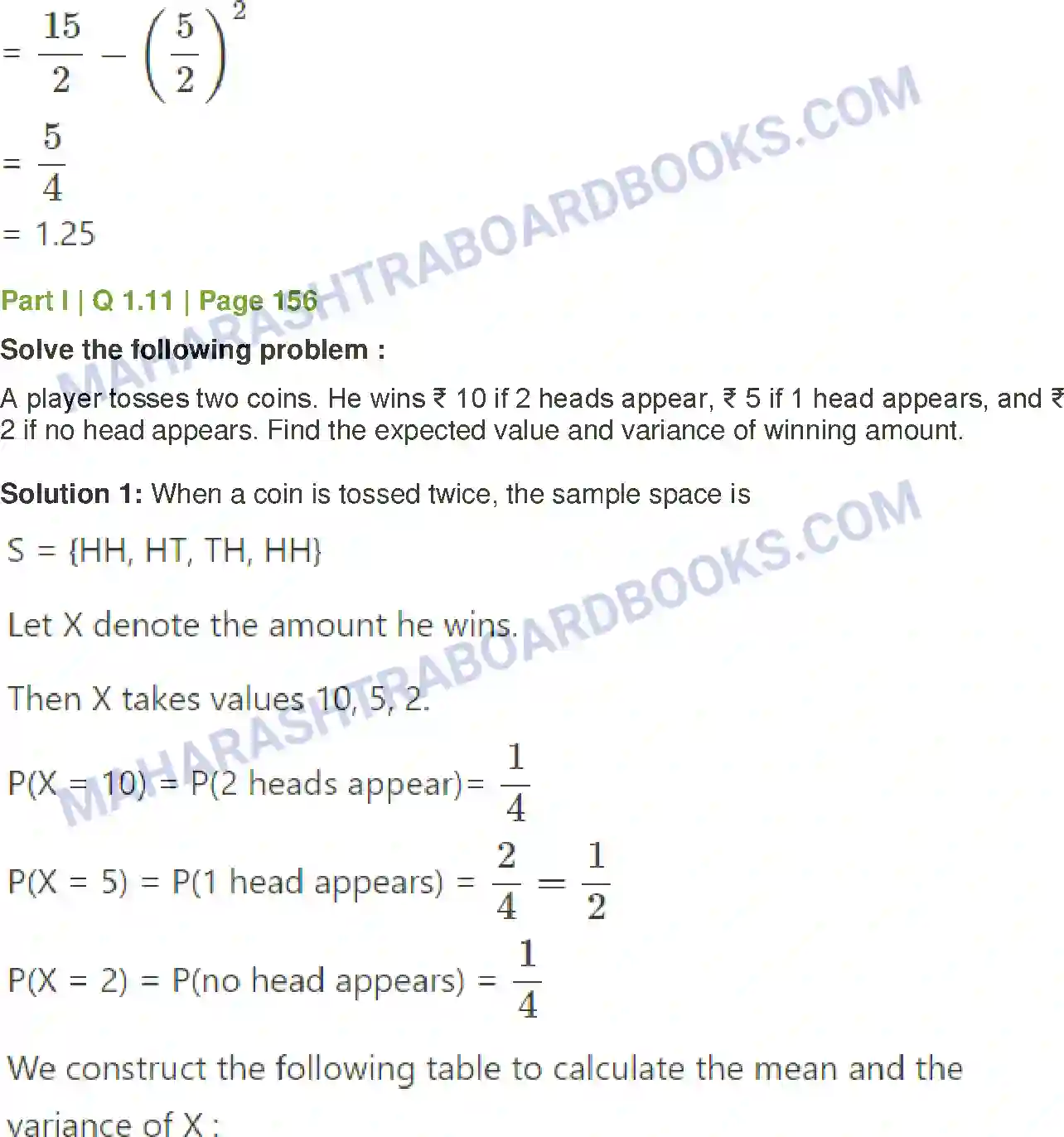 Maharashtra Board Solution Class-12 Mathematics+&+Statistics-2+(Commerce) Probability Distributions Image 112