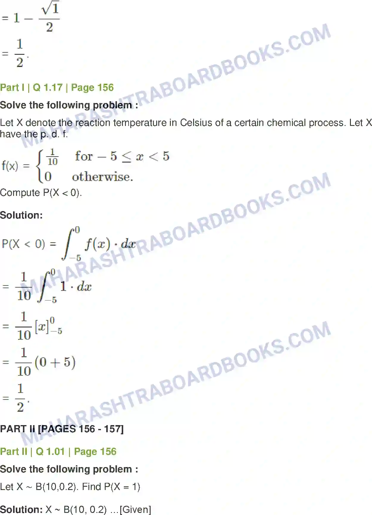 Maharashtra Board Solution Class-12 Mathematics+&+Statistics-2+(Commerce) Probability Distributions Image 126