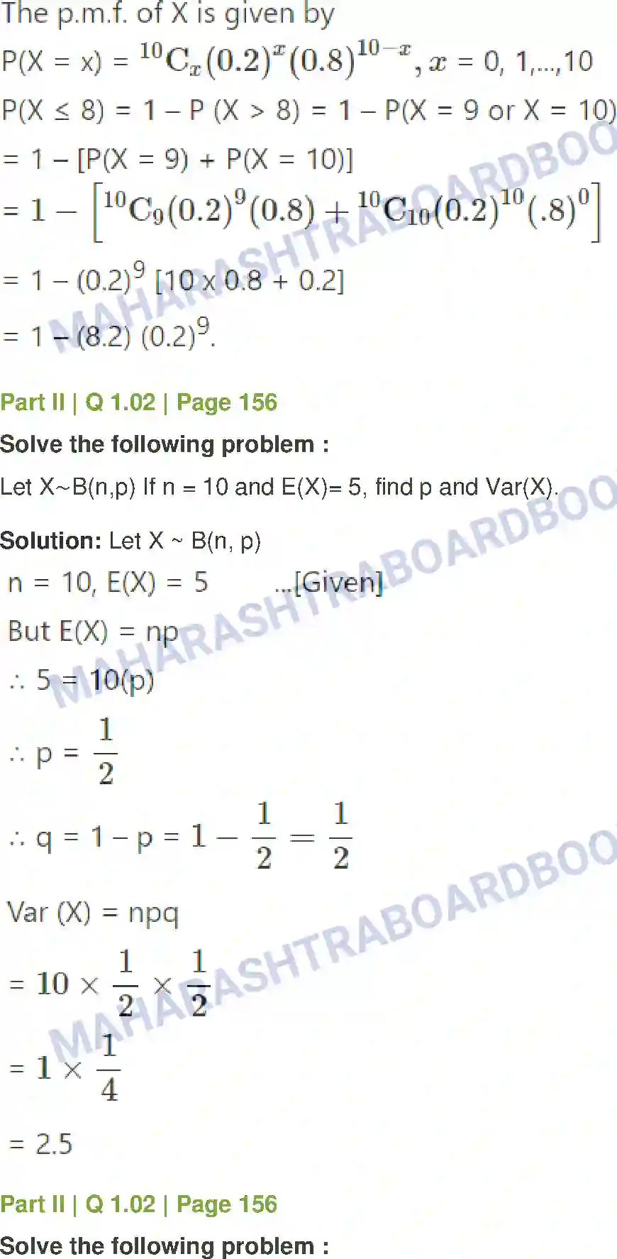 Maharashtra Board Solution Class-12 Mathematics+&+Statistics-2+(Commerce) Probability Distributions Image 128