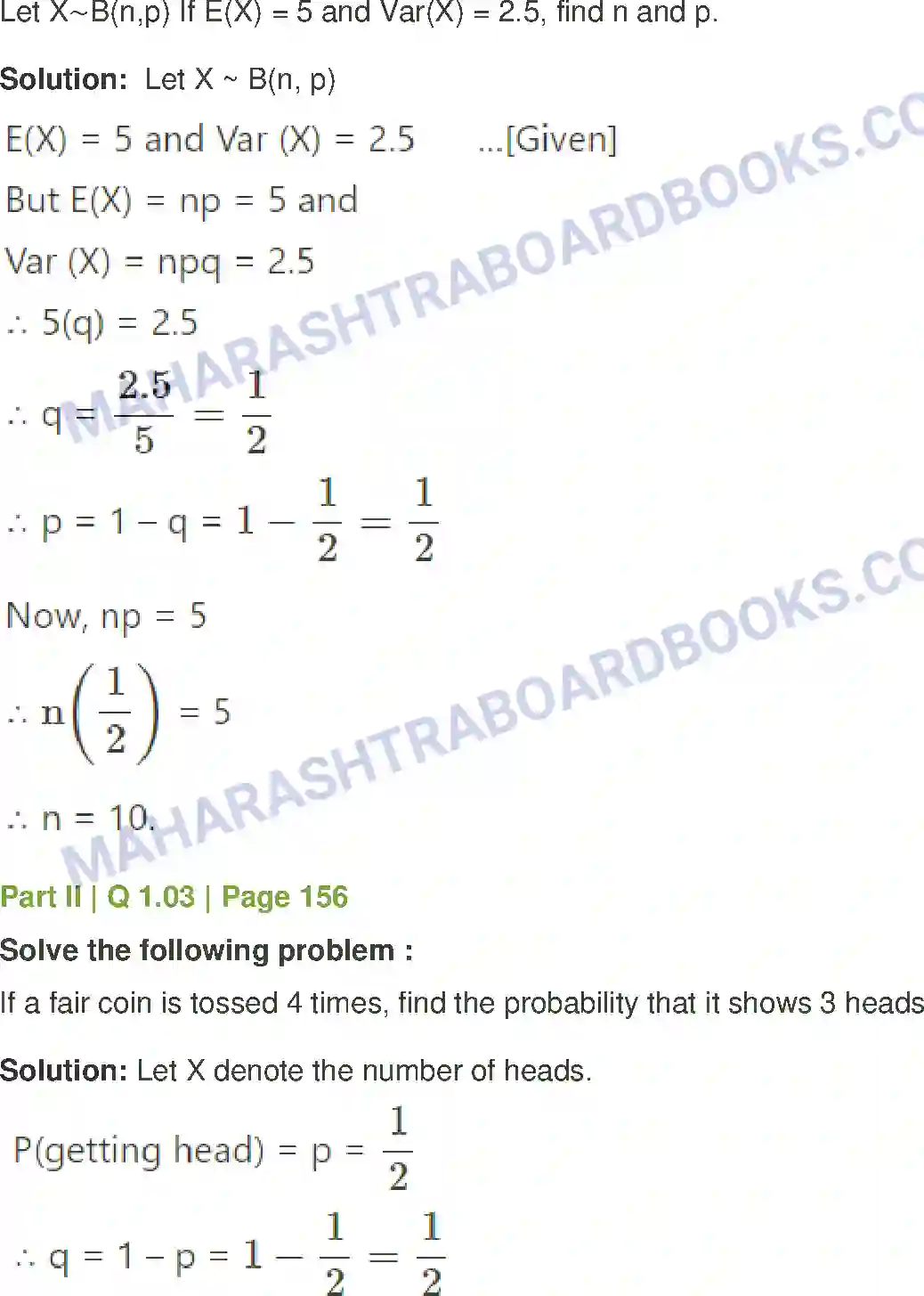 Maharashtra Board Solution Class-12 Mathematics+&+Statistics-2+(Commerce) Probability Distributions Image 129